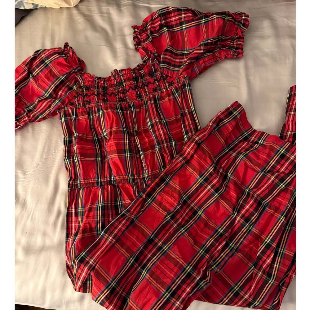 Crewcuts red plaid romper size 8